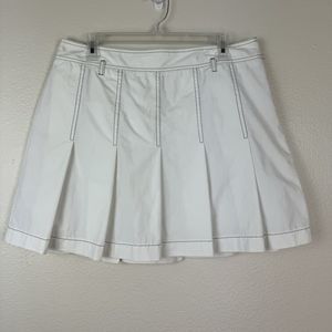 Ann Taylor LOFT Pleated Mini Tennis Skirt White Black Contrast Stitching 14